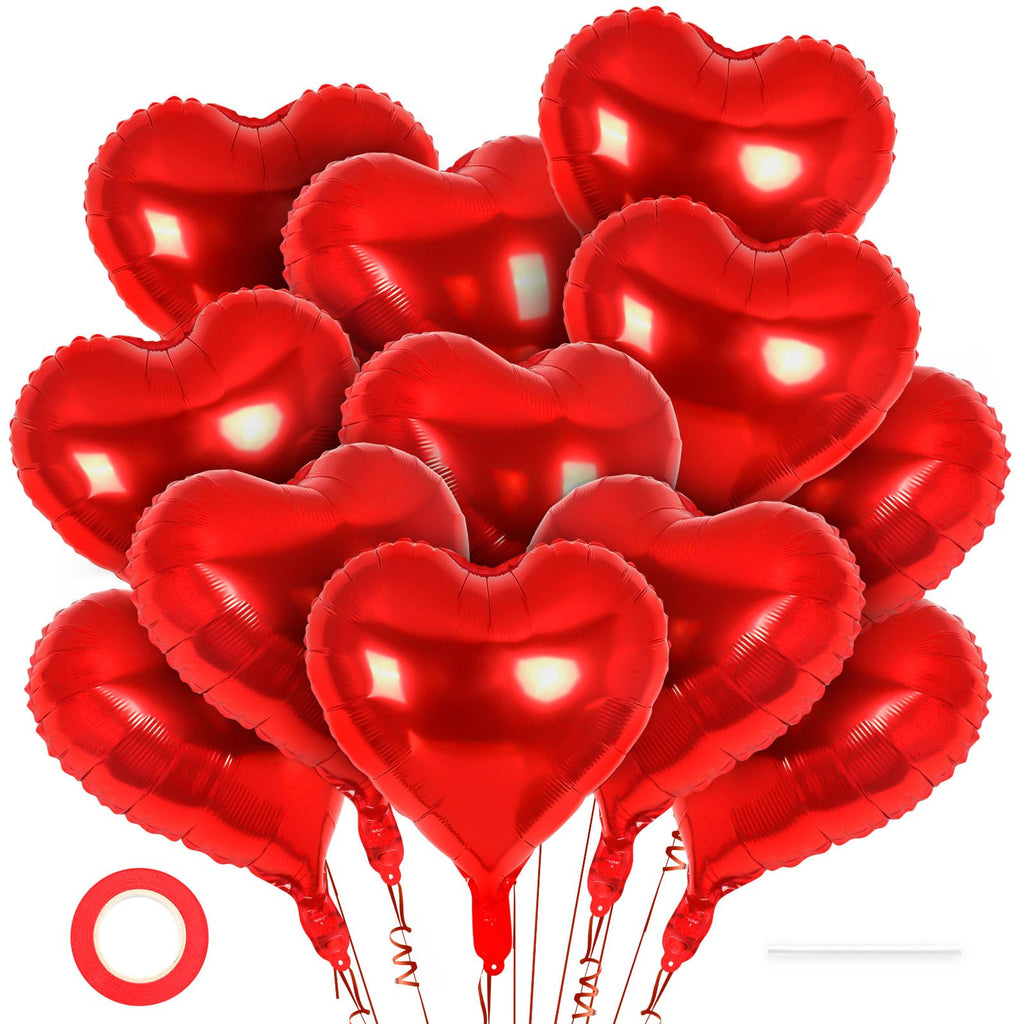 YOTHORN 12 Pcs Red Heart Balloons – 18-Inch Foil Hearts for Parties