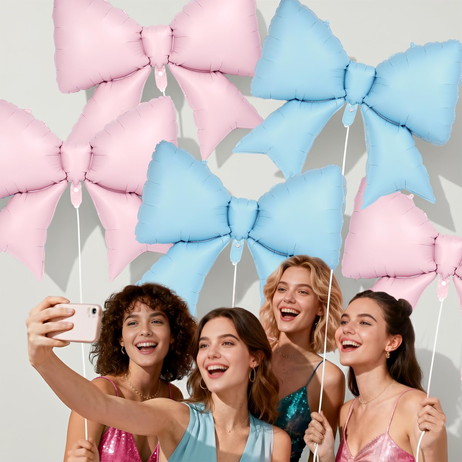 YOTHORN 6 Pcs Pink & Blue Bow Balloons – 38-Inch Foil Party Decorations