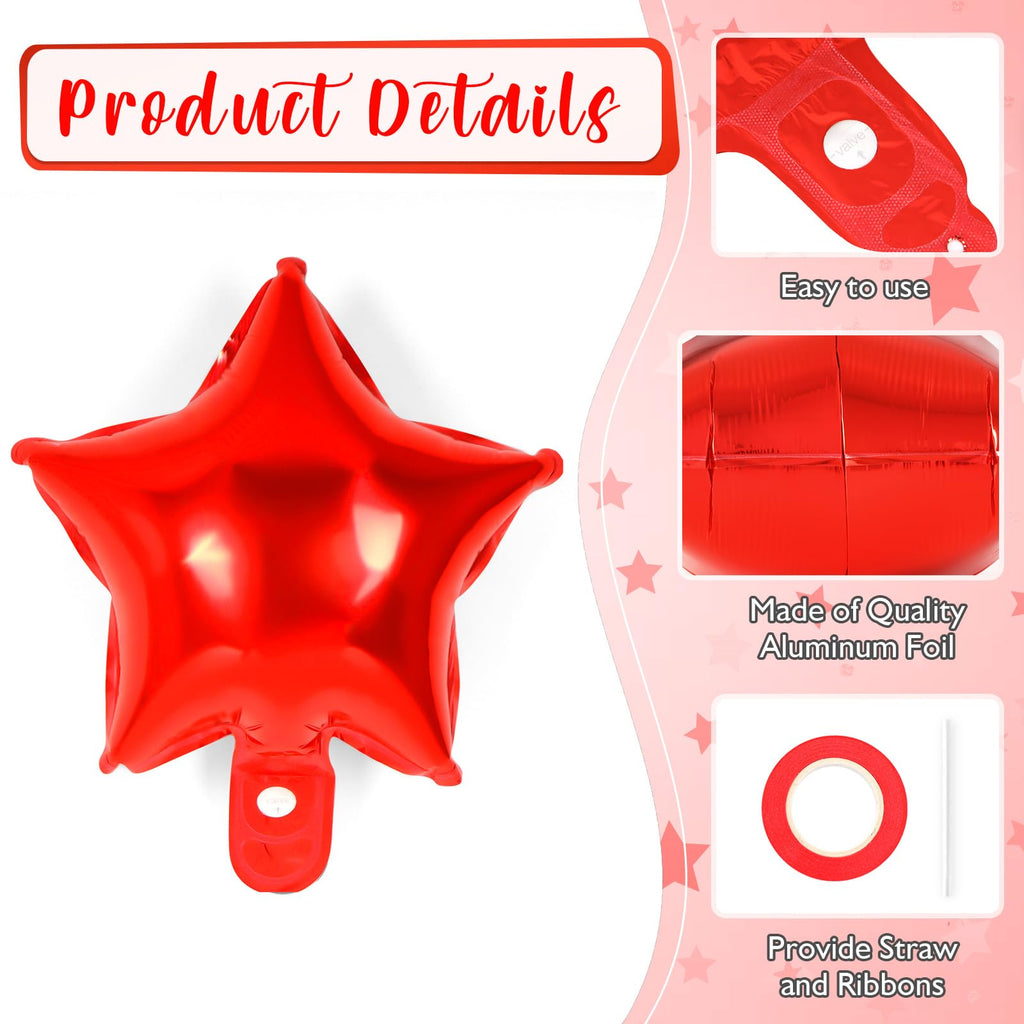 YOTHORN 50 Pcs Red Star Foil Balloons - 10in Mylar Star Balloons for Parties