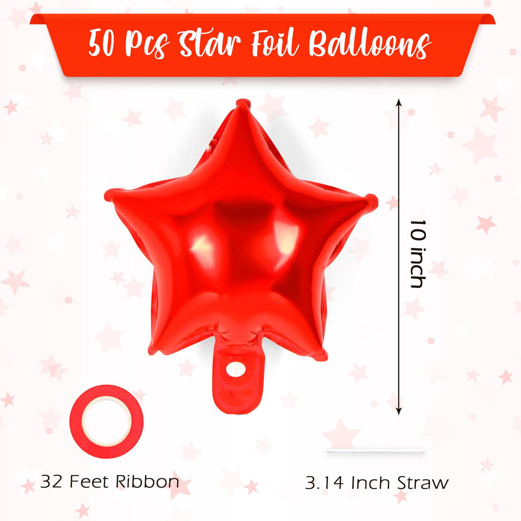 YOTHORN 50 Pcs Red Star Foil Balloons - 10in Mylar Star Balloons for Parties