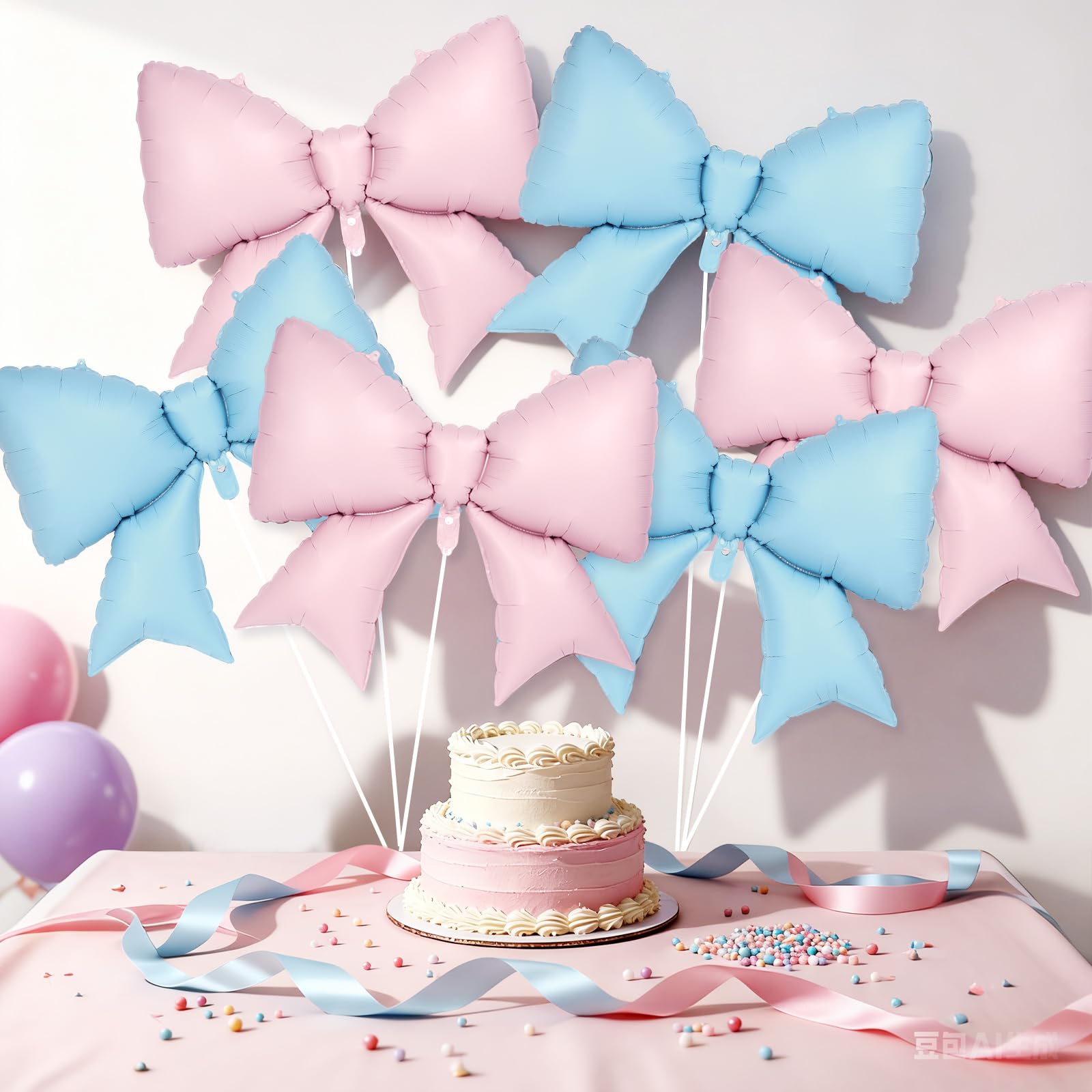 YOTHORN 6 Pcs Pink & Blue Bow Balloons – 38-Inch Foil Party Decorations