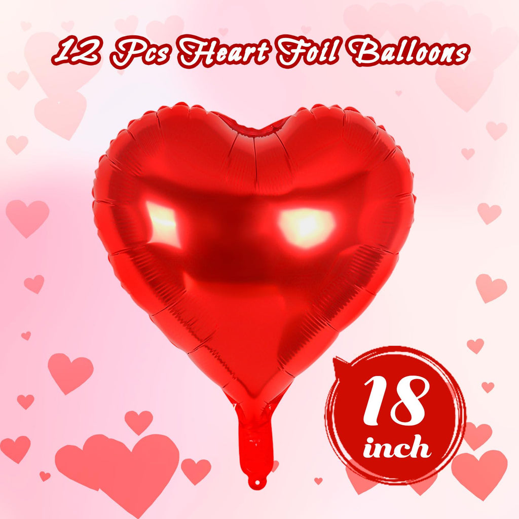 YOTHORN 12 Pcs Red Heart Balloons – 18-Inch Foil Hearts for Parties
