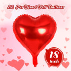 YOTHORN 12 Pcs Red Heart Balloons – 18-Inch Foil Hearts for Parties