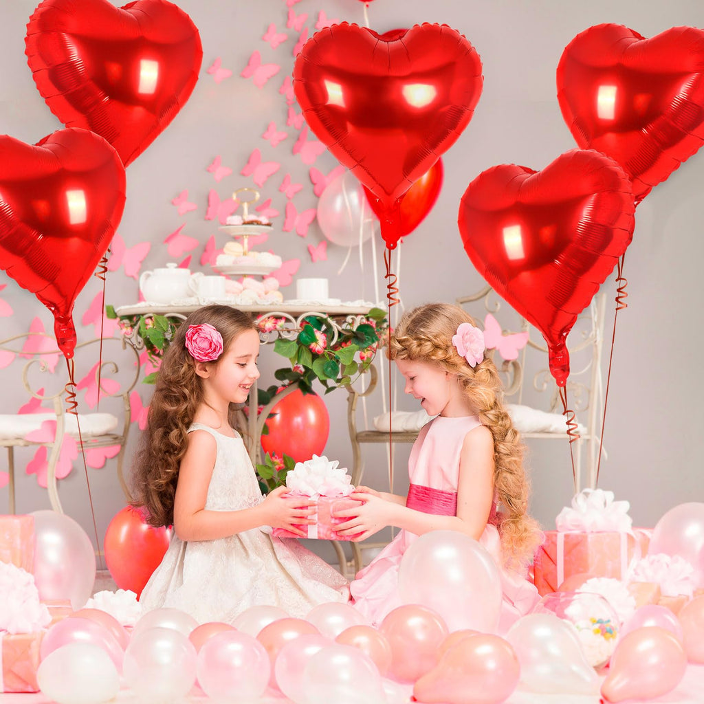 YOTHORN 12 Pcs Red Heart Balloons – 18-Inch Foil Hearts for Parties
