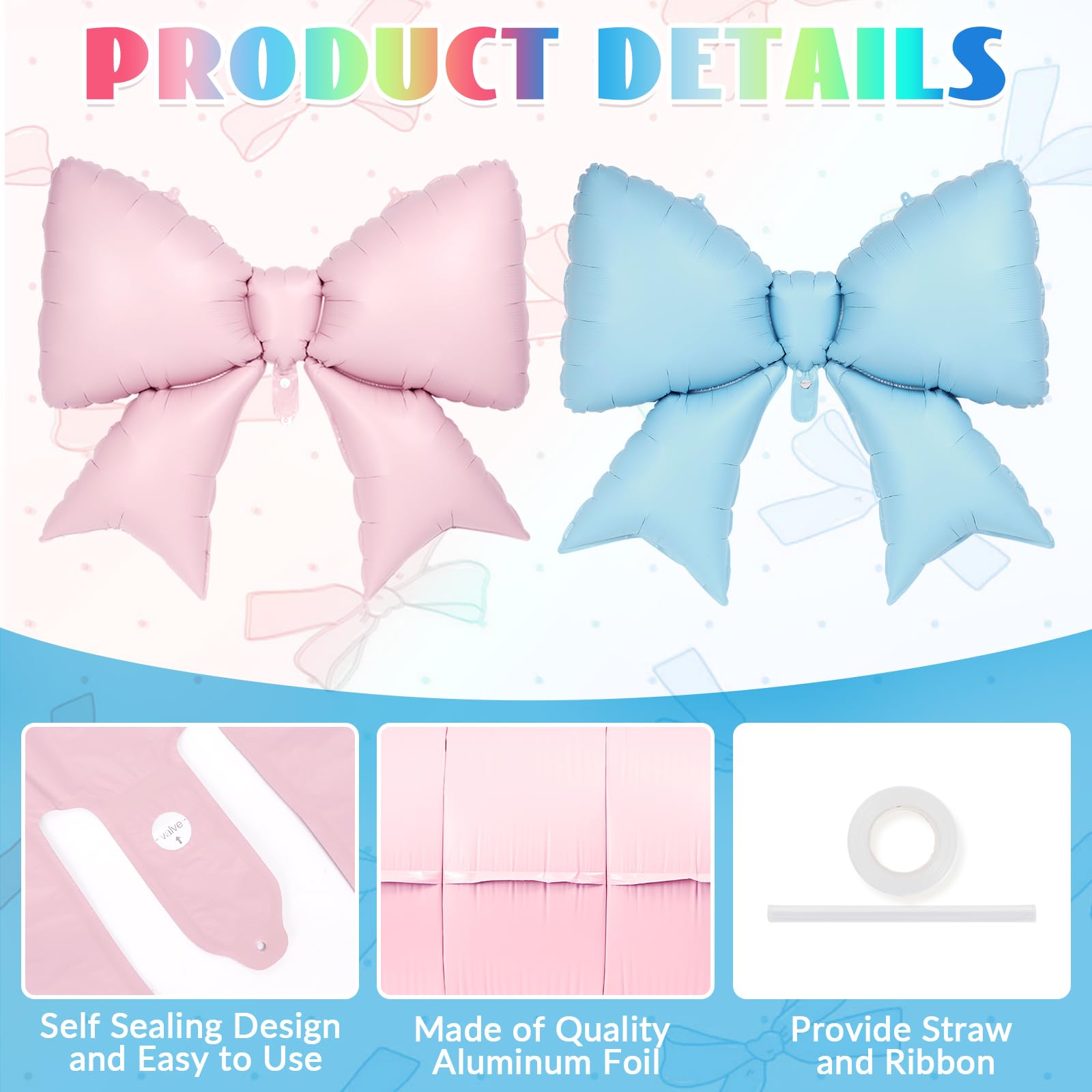 YOTHORN 6 Pcs Pink & Blue Bow Balloons – 38-Inch Foil Party Decorations