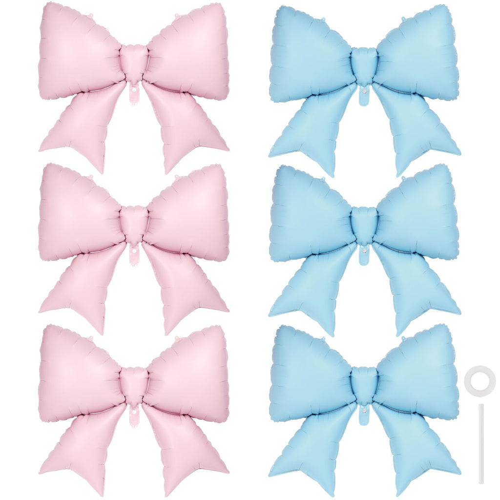 YOTHORN 6 Pcs Pink & Blue Bow Balloons – 38-Inch Foil Party Decorations