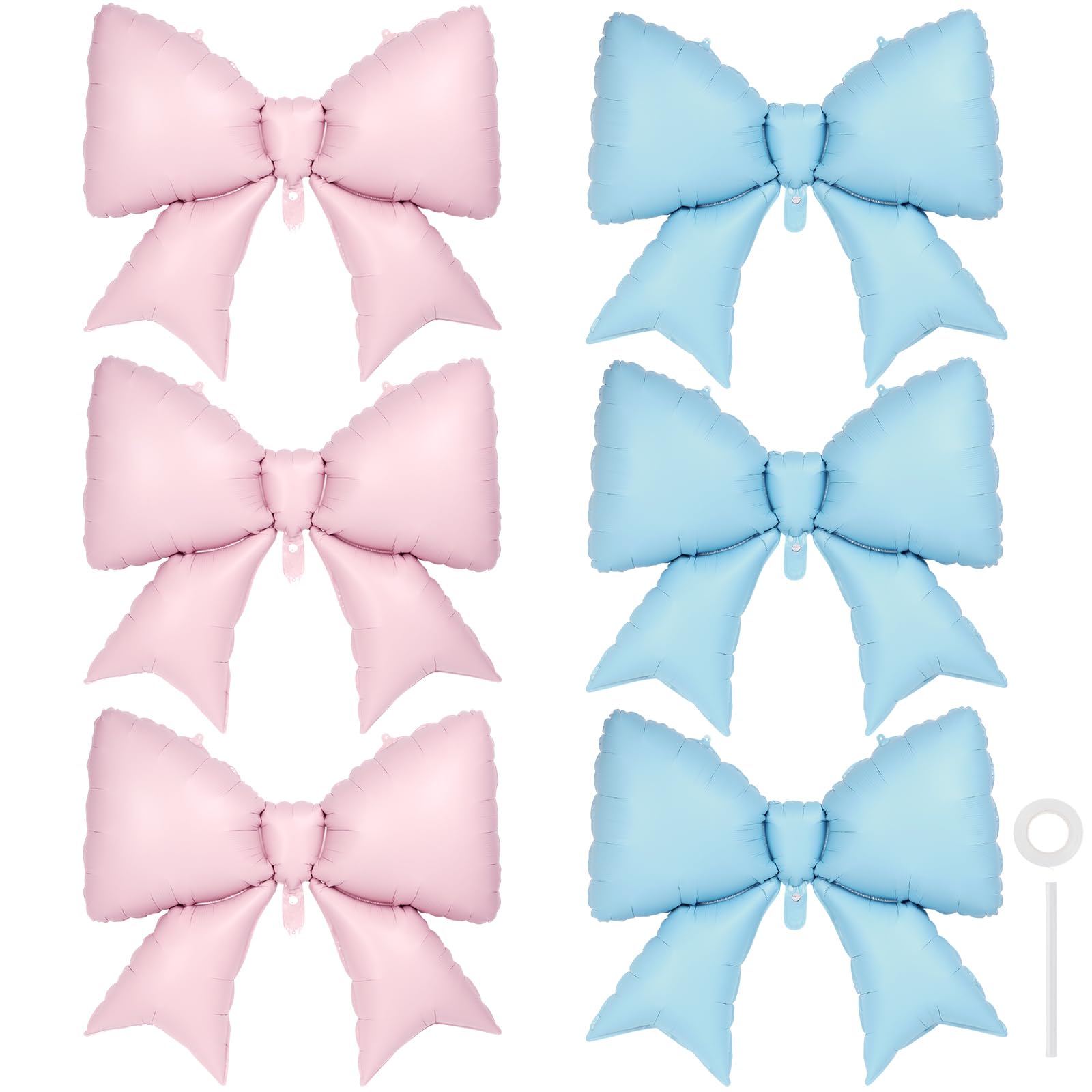 YOTHORN 6 Pcs Pink & Blue Bow Balloons – 38-Inch Foil Party Decorations