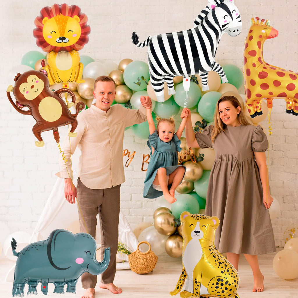 YOTHORN 6 Pcs Safari Balloons – Jungle Animal Foil Balloons for Zoo Theme Birthday Parties