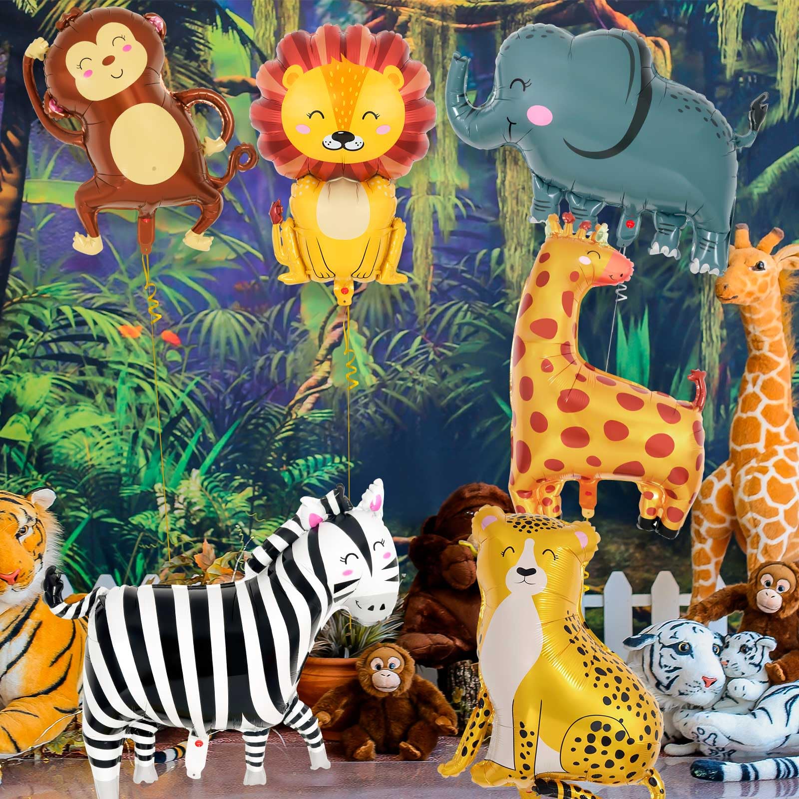 YOTHORN 6 Pcs Safari Balloons – Jungle Animal Foil Balloons for Zoo Theme Birthday Parties