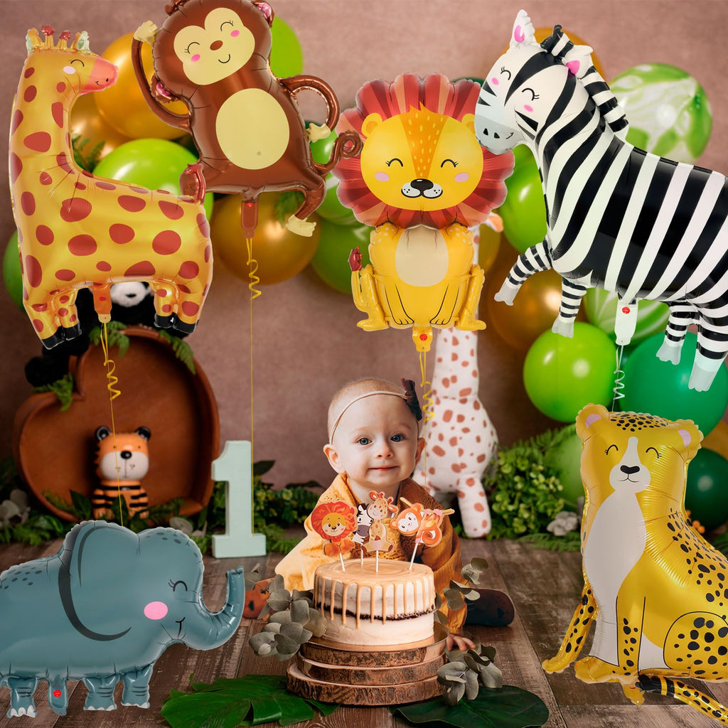 YOTHORN 6 Pcs Safari Balloons – Jungle Animal Foil Balloons for Zoo Theme Birthday Parties