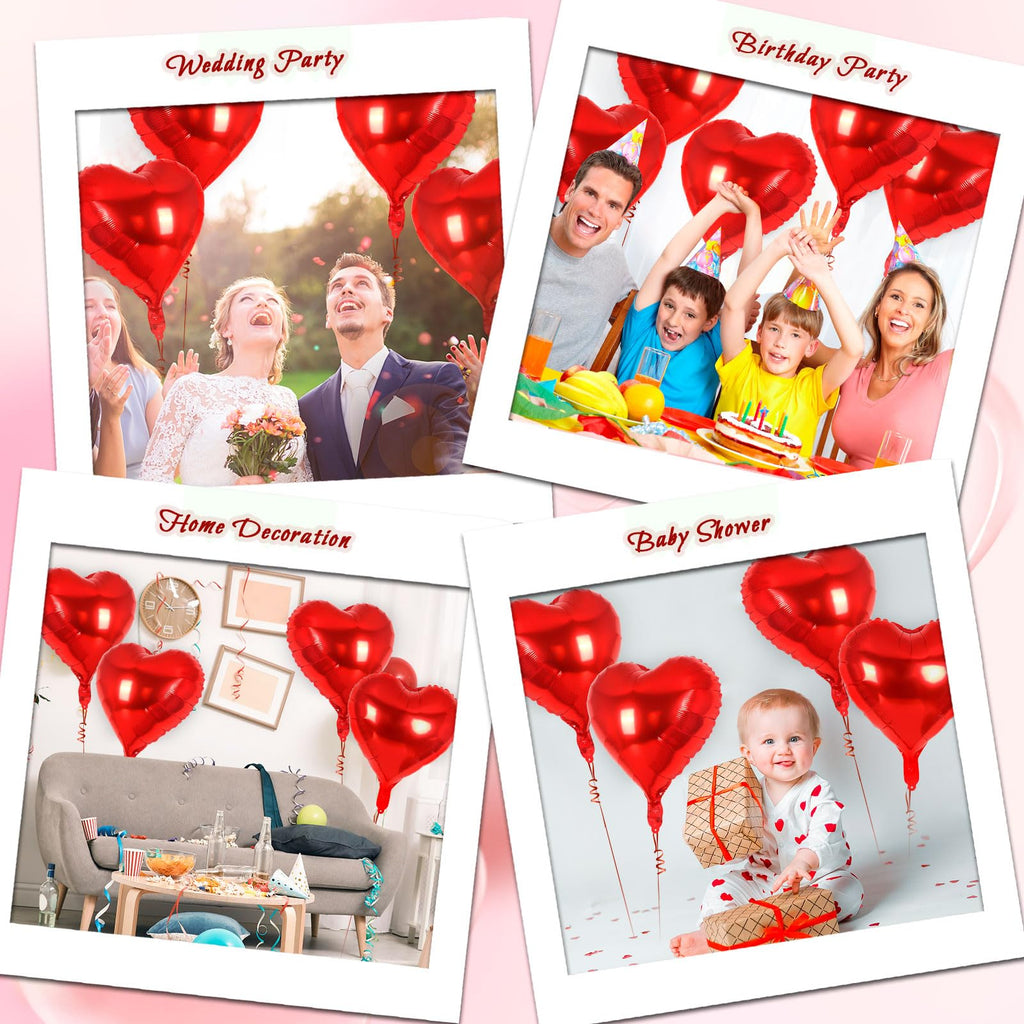 YOTHORN 12 Pcs Red Heart Balloons – 18-Inch Foil Hearts for Parties
