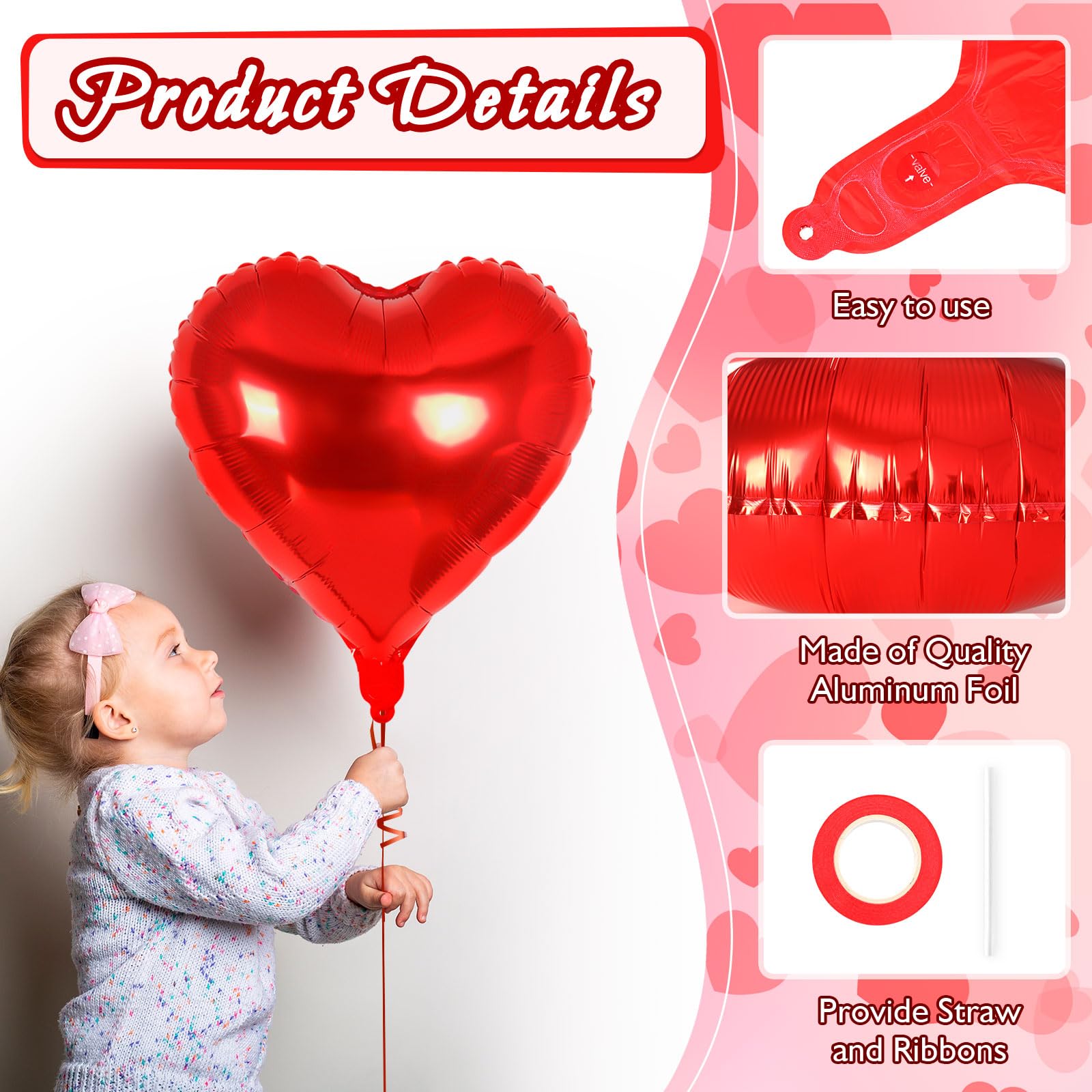 YOTHORN 12 Pcs Red Heart Balloons – 18-Inch Foil Hearts for Parties
