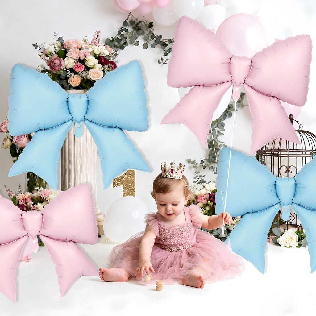 YOTHORN 6 Pcs Pink & Blue Bow Balloons – 38-Inch Foil Party Decorations
