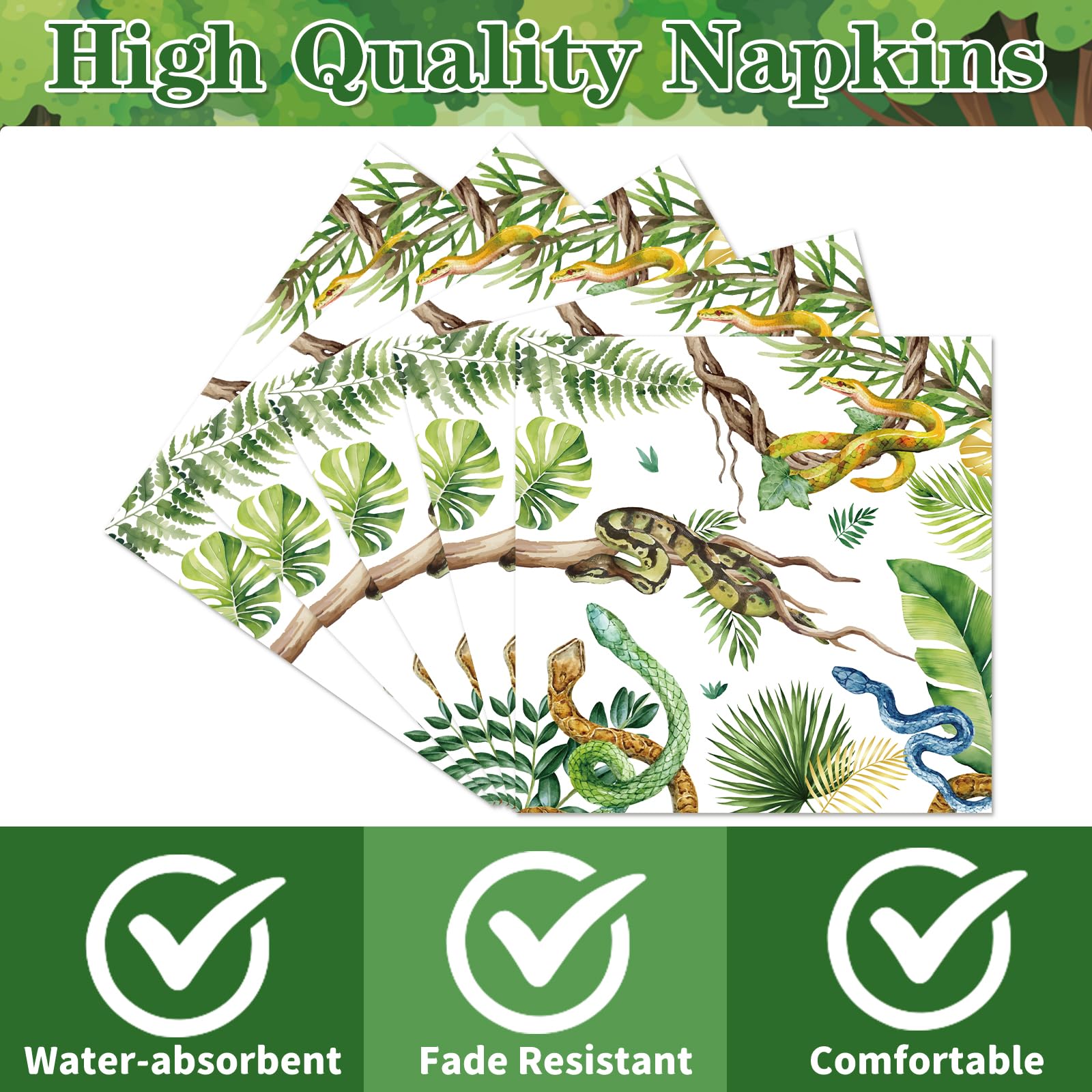Yoyuspy Snake Birthday Party Napkins – 50-Pcs for Jungle Safari Theme