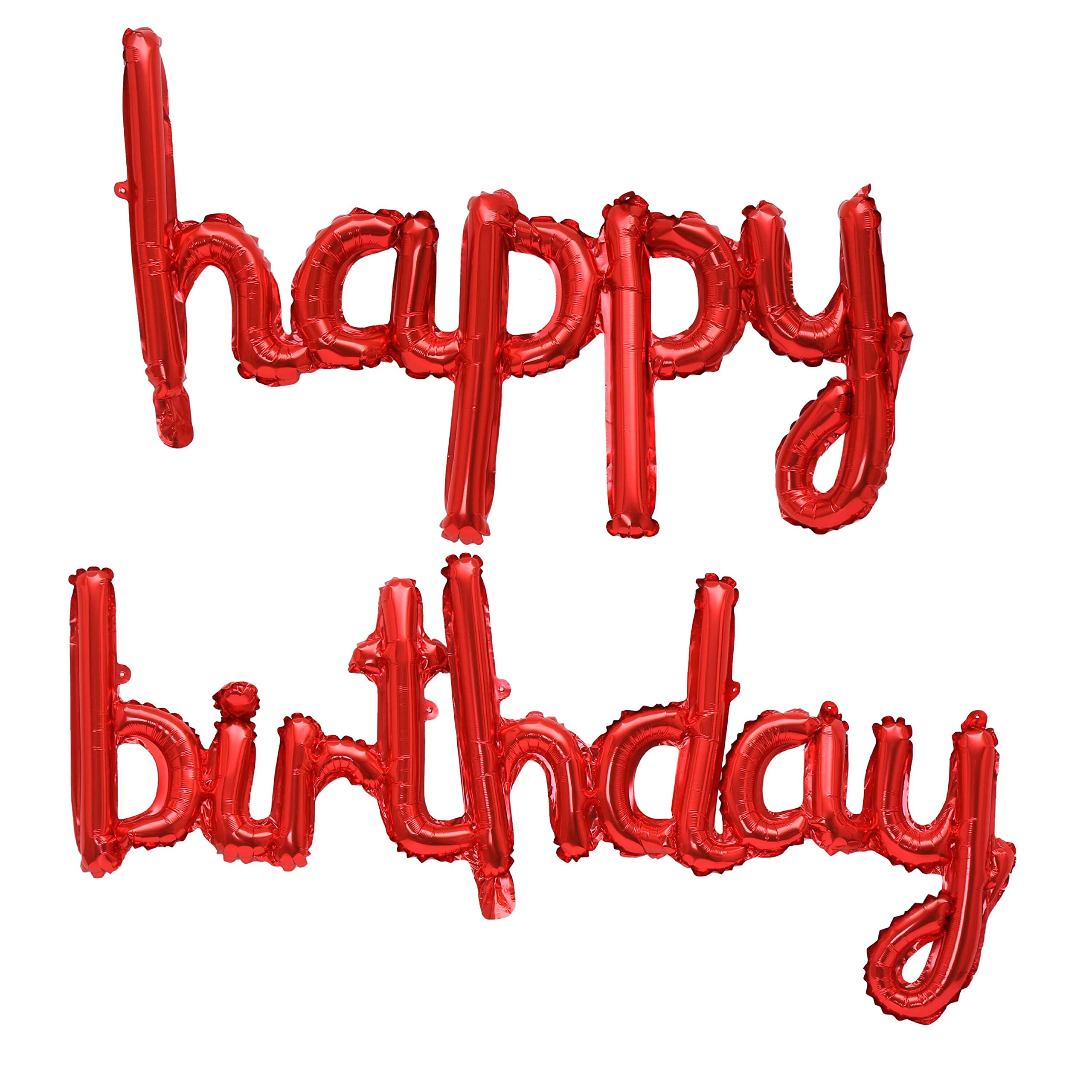 YPSelected 16 Inch Hanging Birthday Banners – 3D Silver Foil Script Letters (Red)