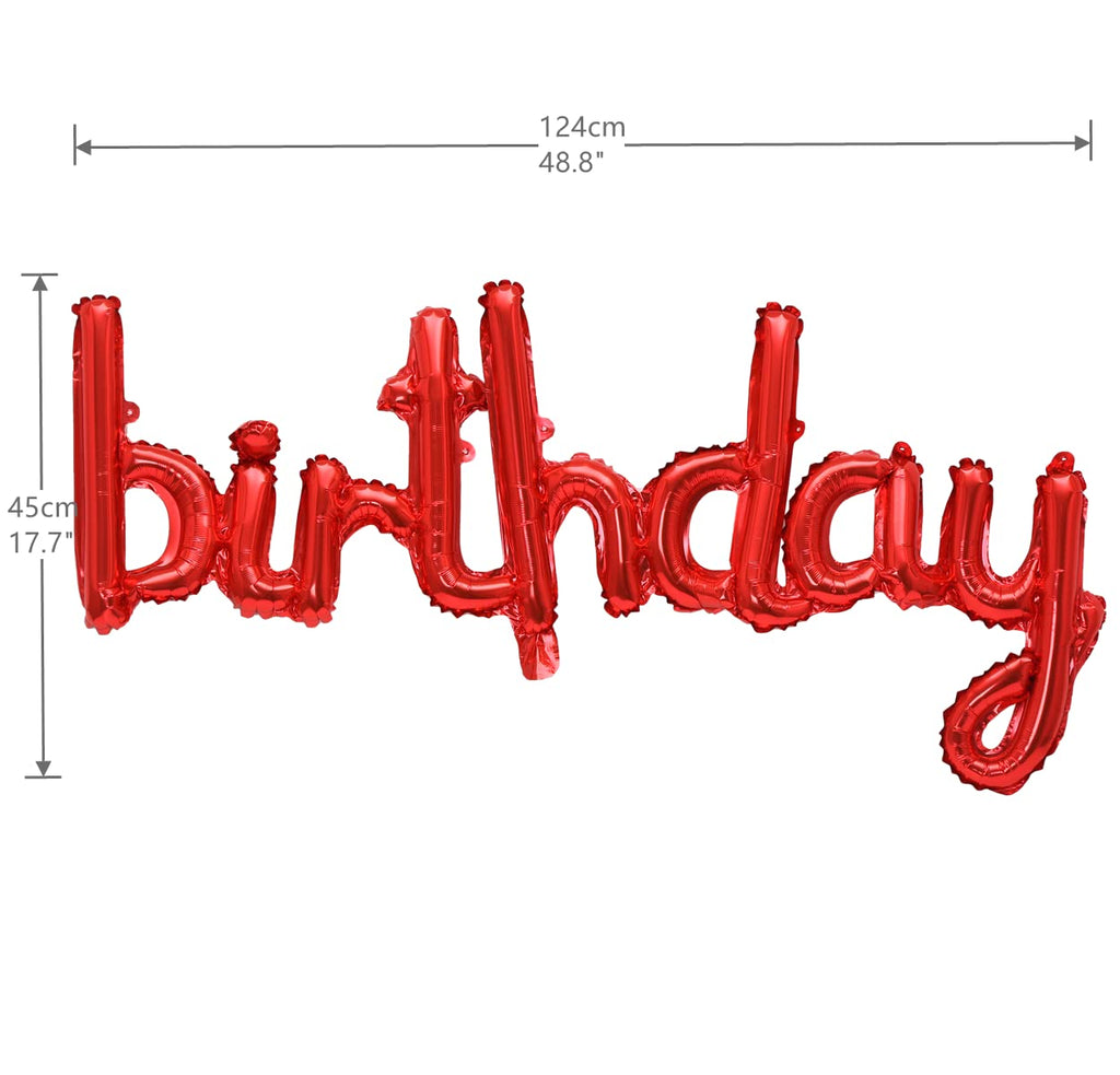 YPSelected 16 Inch Hanging Birthday Banners – 3D Silver Foil Script Letters (Red)