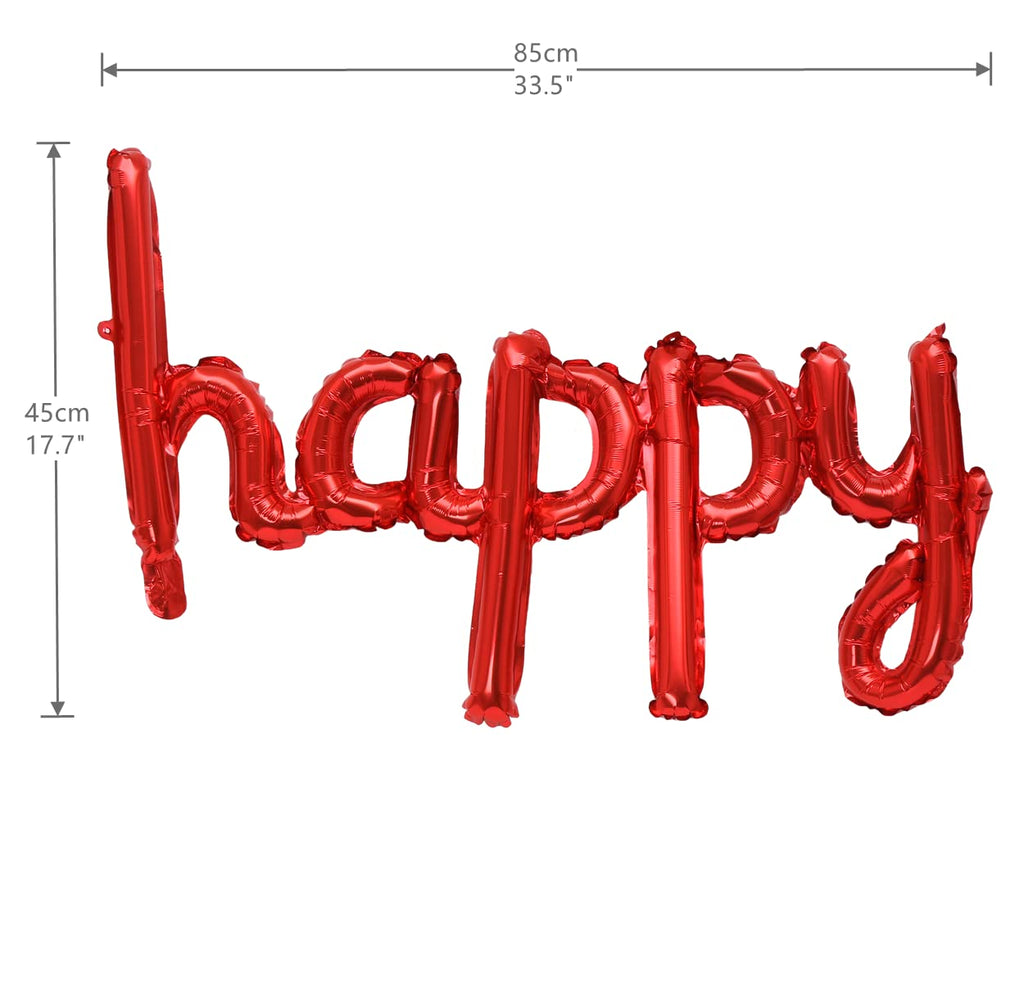 YPSelected 16 Inch Hanging Birthday Banners – 3D Silver Foil Script Letters (Red)