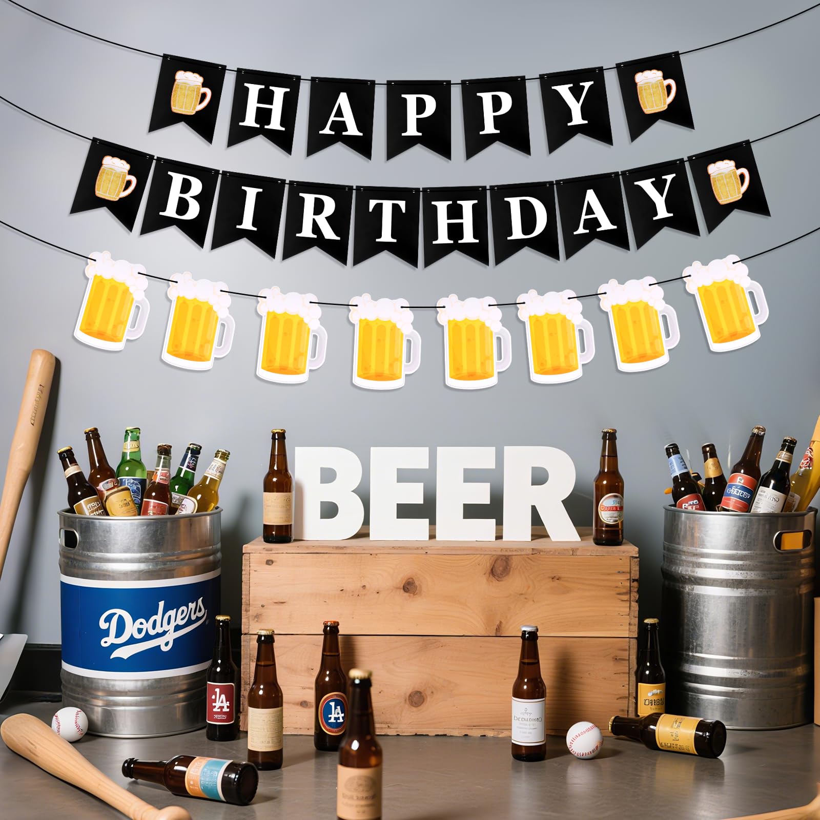 YQQYG Beer Birthday Decorations – Banner & Mug Pennants for Beer Parties