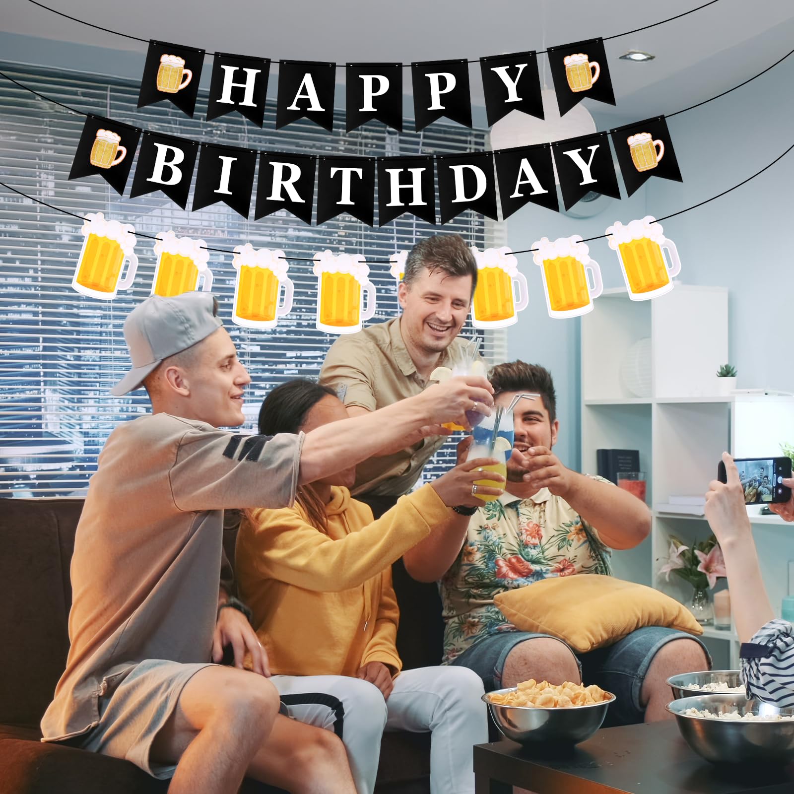 YQQYG Beer Birthday Decorations – Banner & Mug Pennants for Beer Parties