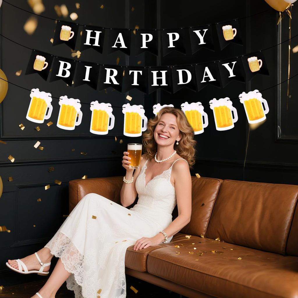 YQQYG Beer Birthday Decorations – Banner & Mug Pennants for Beer Parties