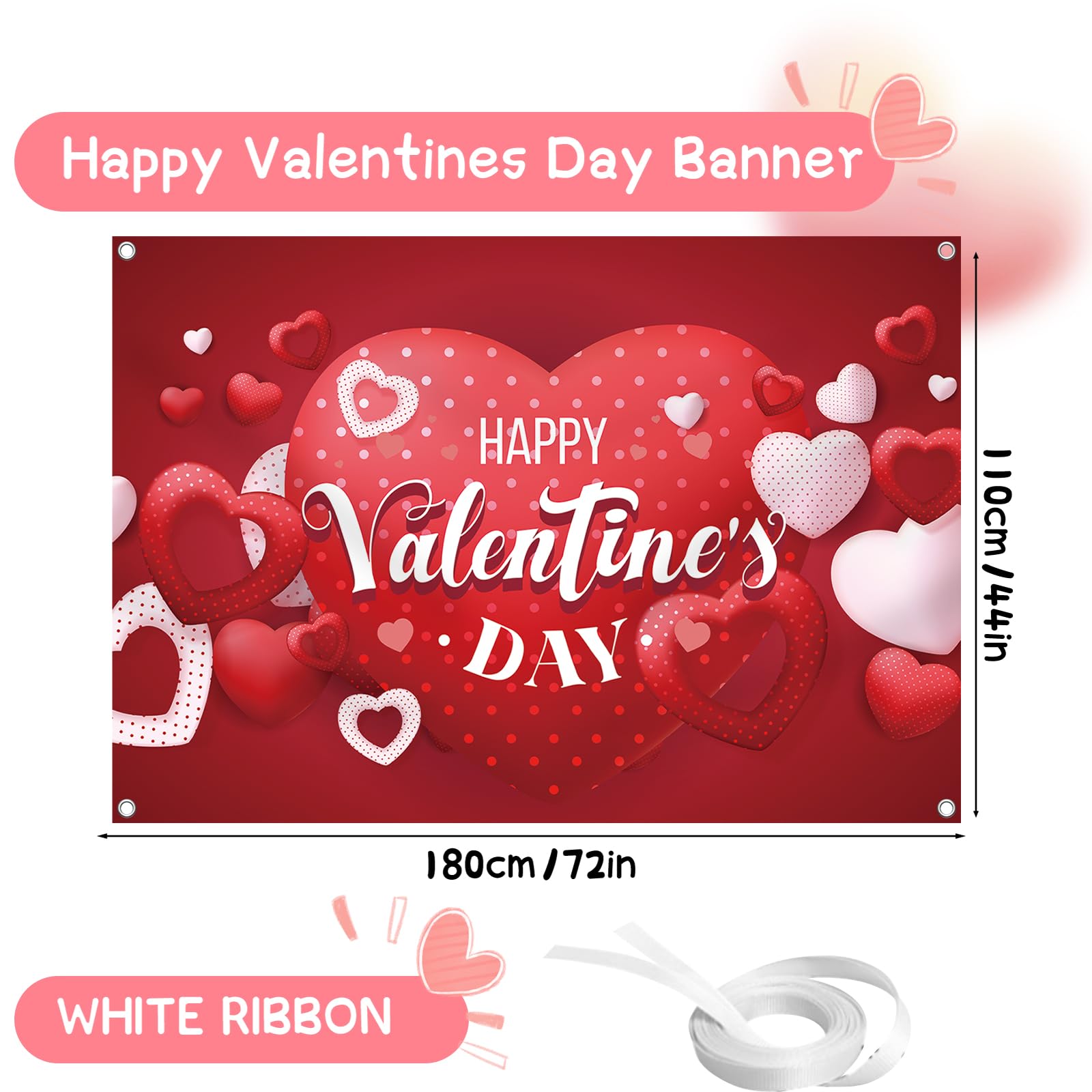 YQUQWN Happy Valentine's Day Banner 72x44 Inch Backdrop for Photography & Party Decor