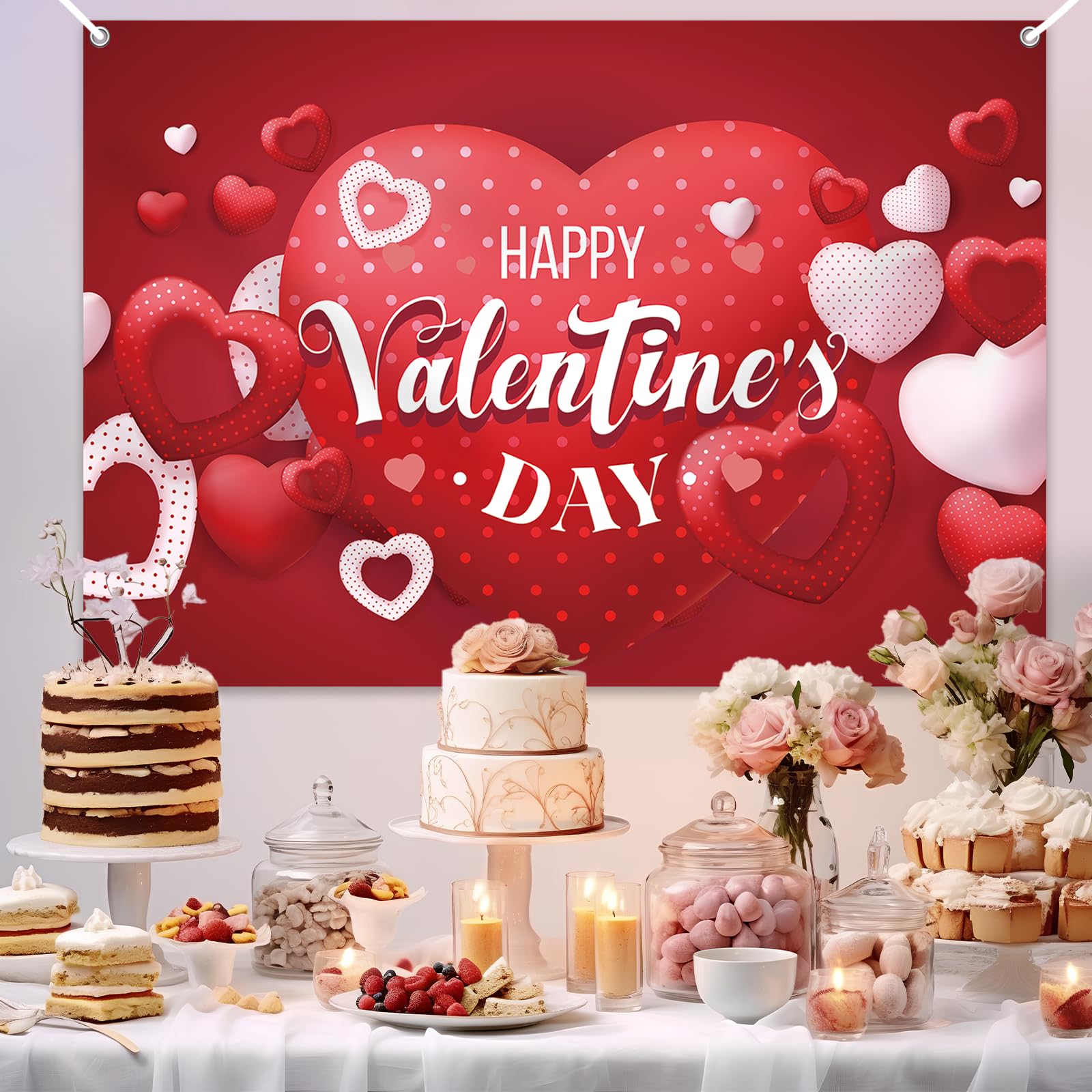YQUQWN Happy Valentine's Day Banner 72x44 Inch Backdrop for Photography & Party Decor