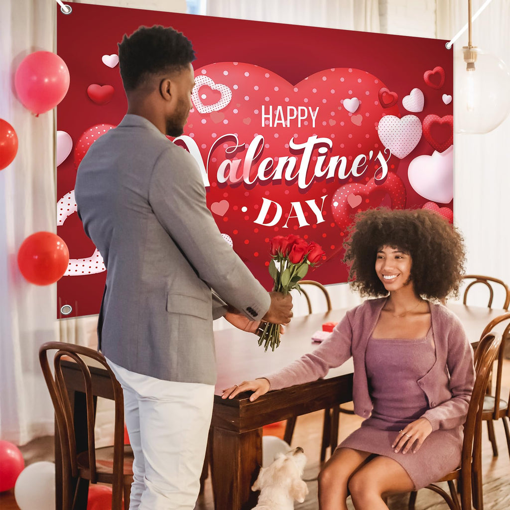YQUQWN Happy Valentine's Day Banner 72x44 Inch Backdrop for Photography & Party Decor