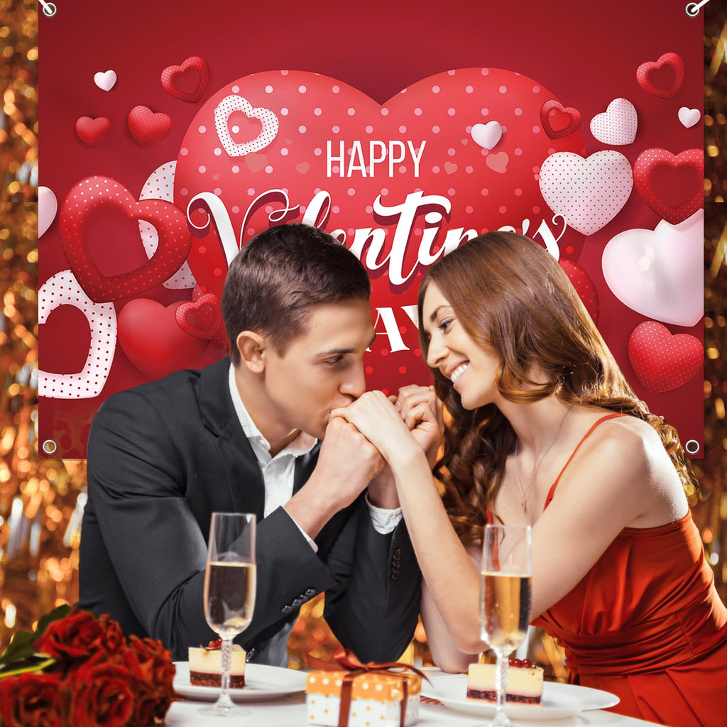 YQUQWN Happy Valentine's Day Banner 72x44 Inch Backdrop for Photography & Party Decor