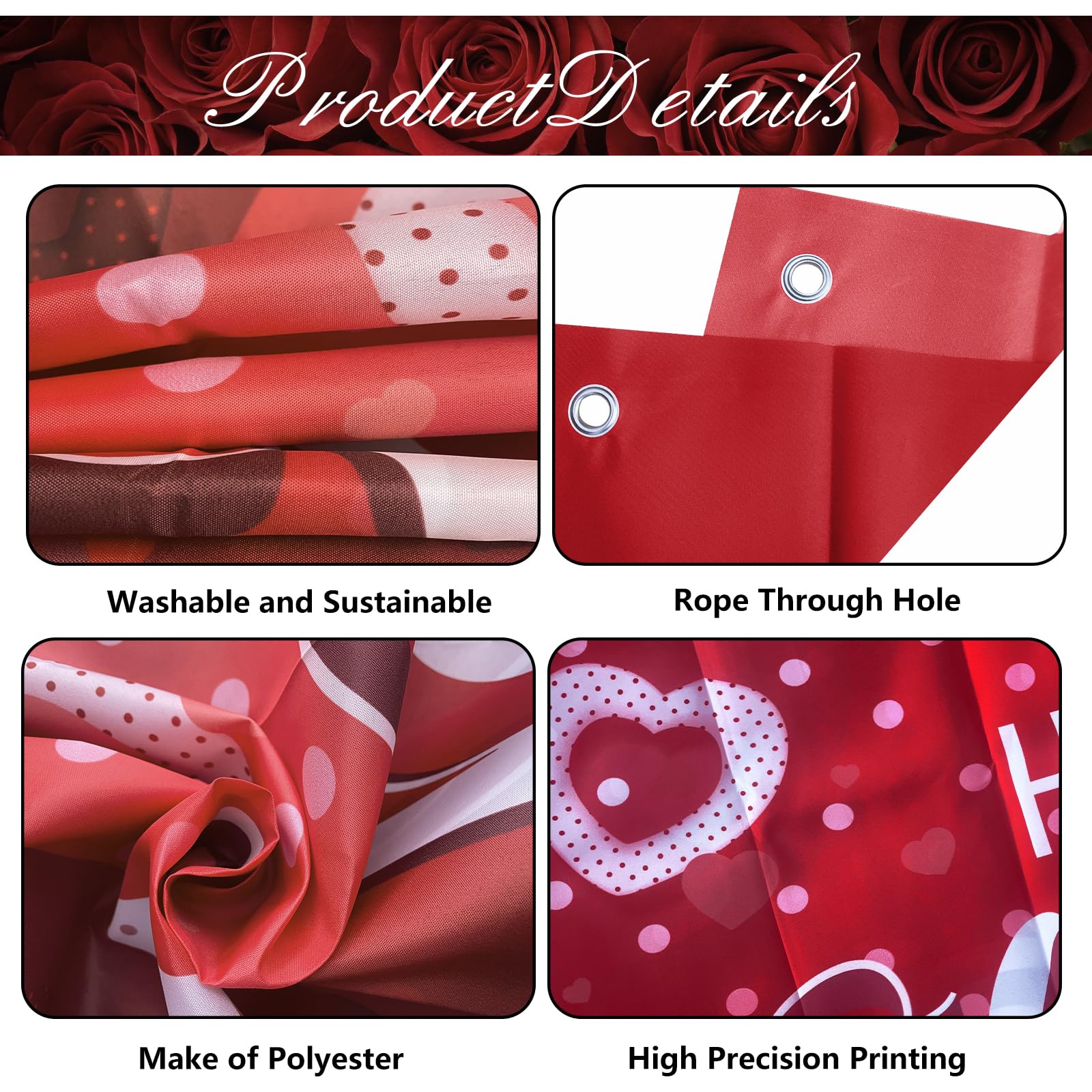 YQUQWN Happy Valentine's Day Banner 72x44 Inch Backdrop for Photography & Party Decor