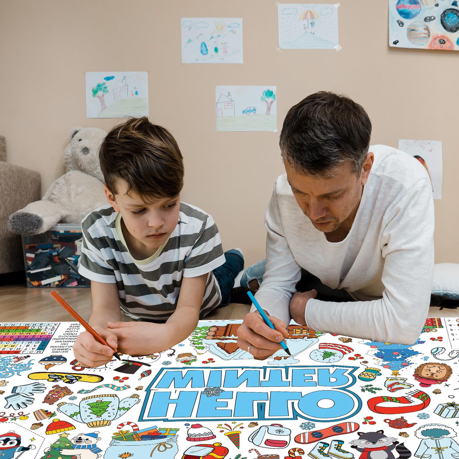 YQUQWN Winter-Riesen-Malposter-Tischdecke für Kinder – 180 x 90 cm für Feiertage, Partys und Klassenzimmerdekoration