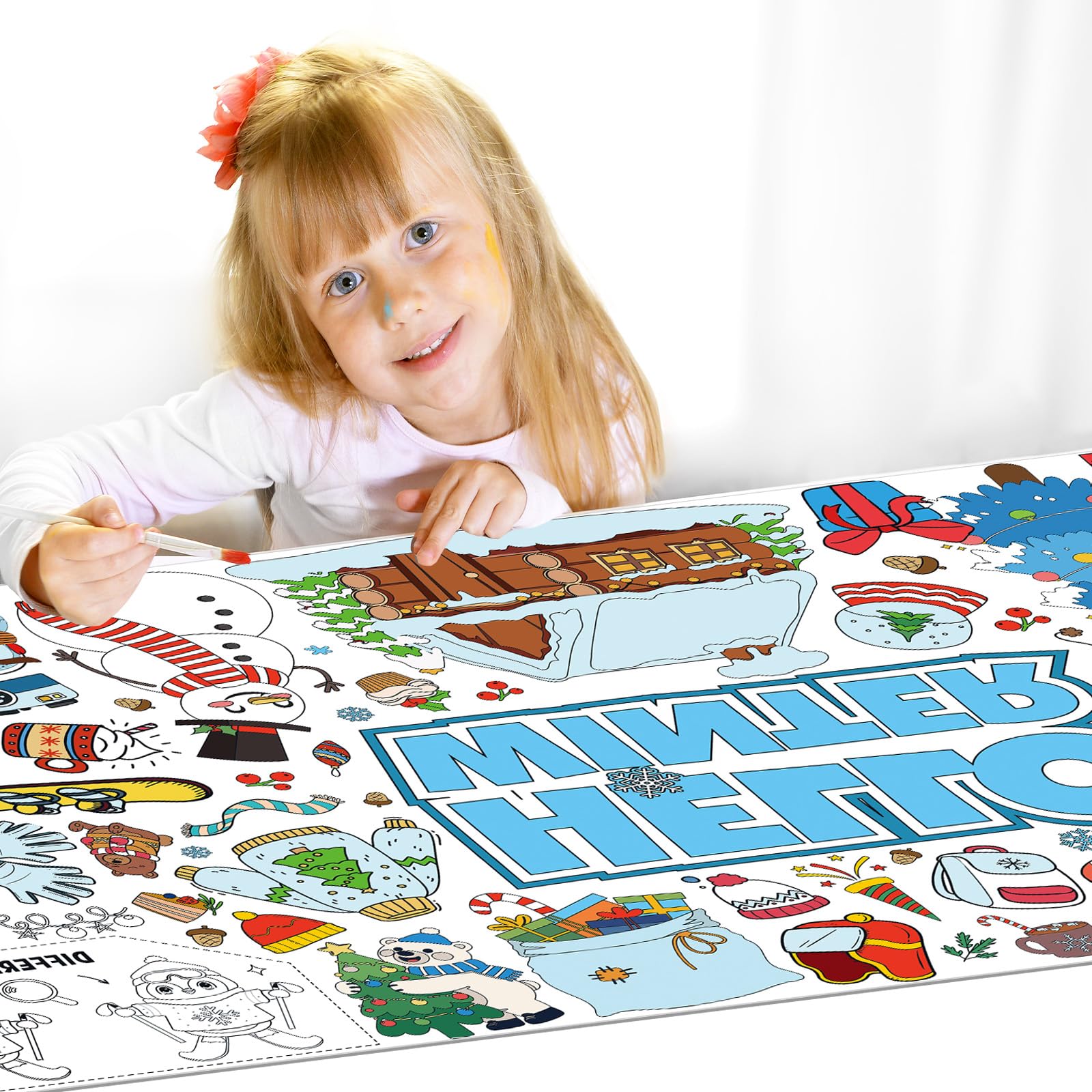 YQUQWN Winter-Riesen-Malposter-Tischdecke für Kinder – 180 x 90 cm für Feiertage, Partys und Klassenzimmerdekoration
