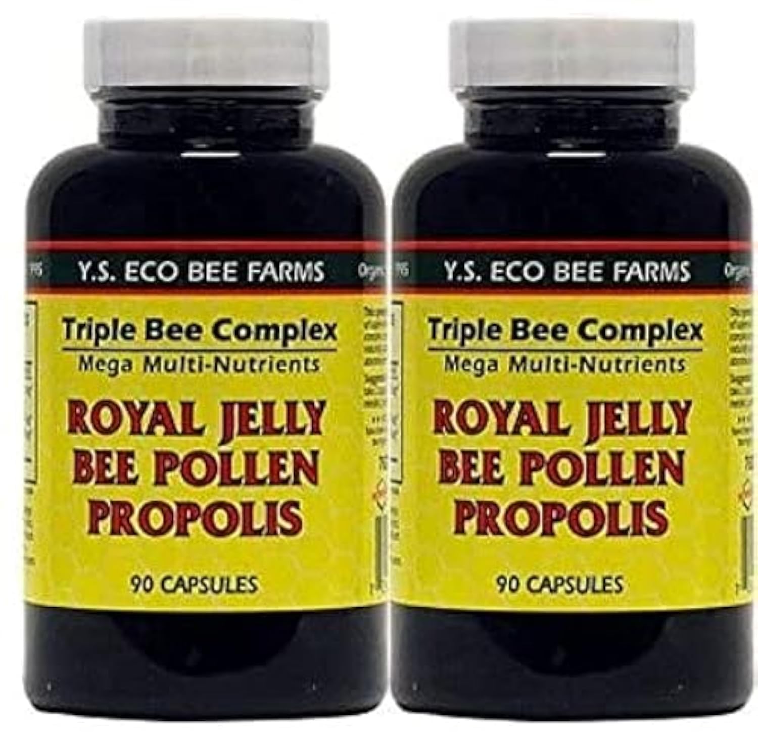 YS Organics Triple Bee Complex – Gelée Royale, Bienenpollen & Propolis – 90 Kapseln – 2er-Pack