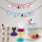 Yuanqichuanglian Cat Theme Birthday Party Supplies – 15‑Piece Banner, 6 Cutouts, 6 Swirls, Cake Topper