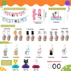 Yuanqichuanglian Cat Theme Birthday Party Supplies – 15‑Piece Banner, 6 Cutouts, 6 Swirls, Cake Topper
