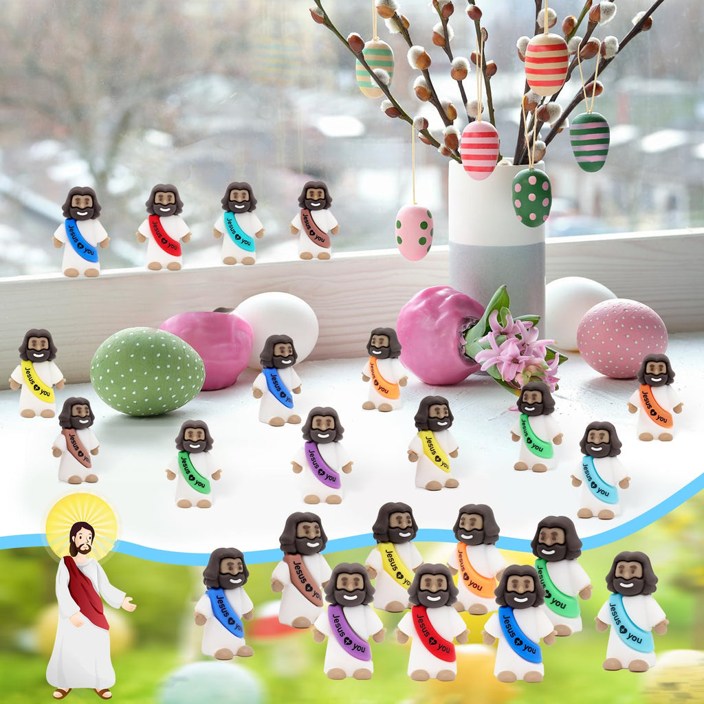 YuDanae Multicolor Mini Jesus Figures – 100 Pcs Rubber Jesus Figurines for Easter, Sunday School & Party Favors