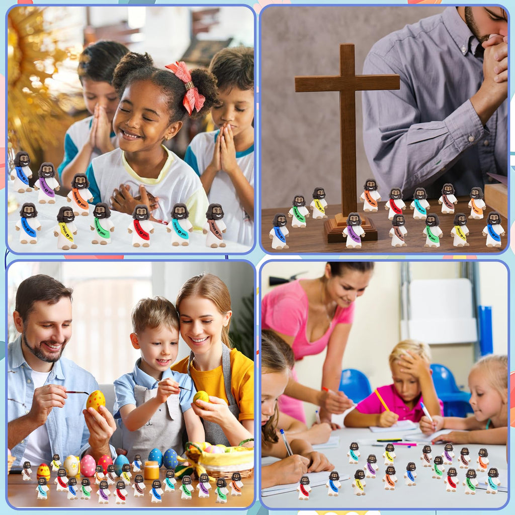 YuDanae Multicolor Mini Jesus Figures – 100 Pcs Rubber Jesus Figurines for Easter, Sunday School & Party Favors