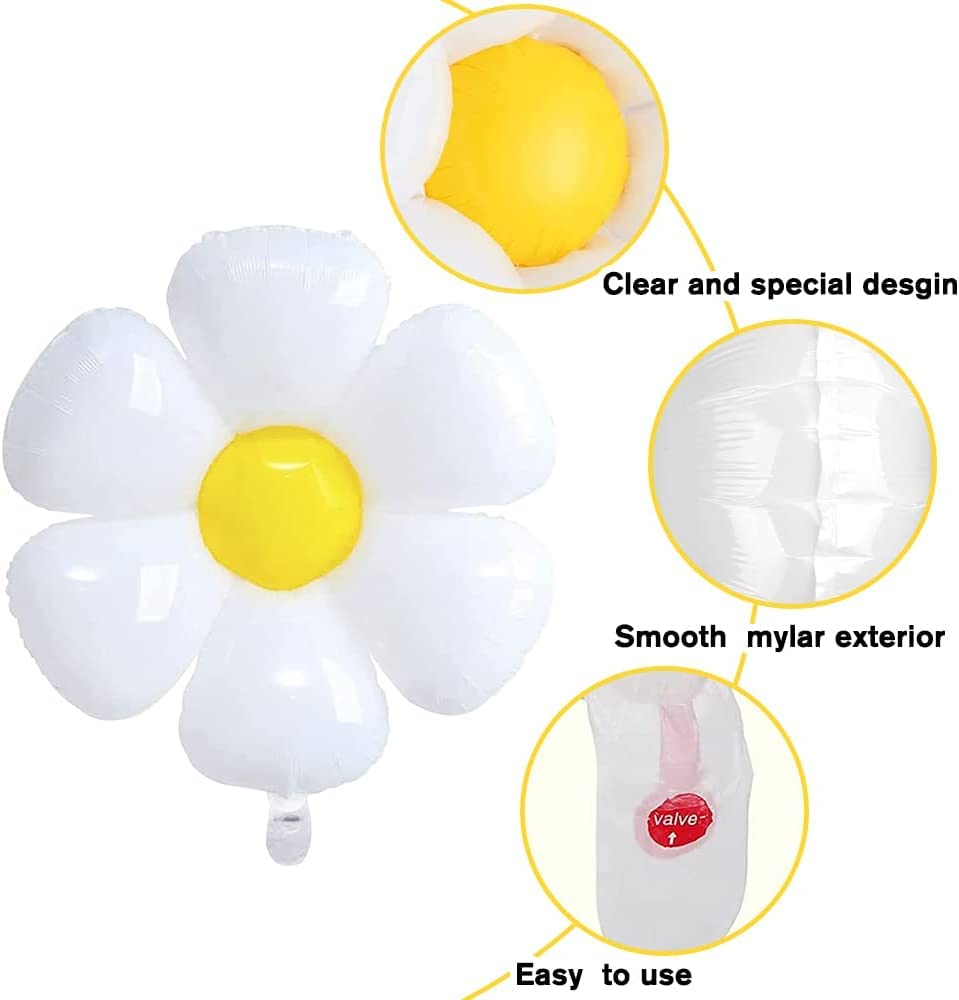 YUJUN 11PCS Daisy Balloons Set | Huge White Daisy Foil Mylar Balloons for Baby Shower, Wedding, and Party Decor (43in, 28in, 16in)