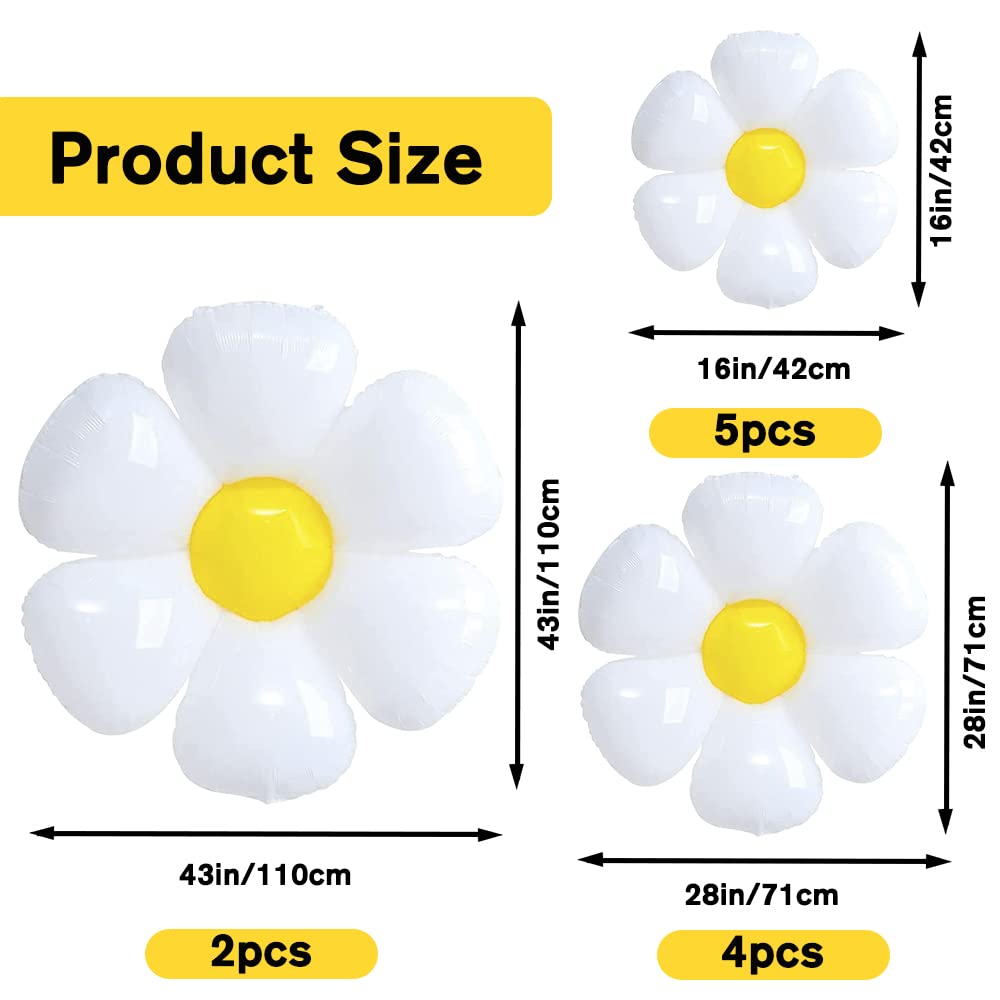YUJUN 11PCS Daisy Balloons Set | Huge White Daisy Foil Mylar Balloons for Baby Shower, Wedding, and Party Decor (43in, 28in, 16in)