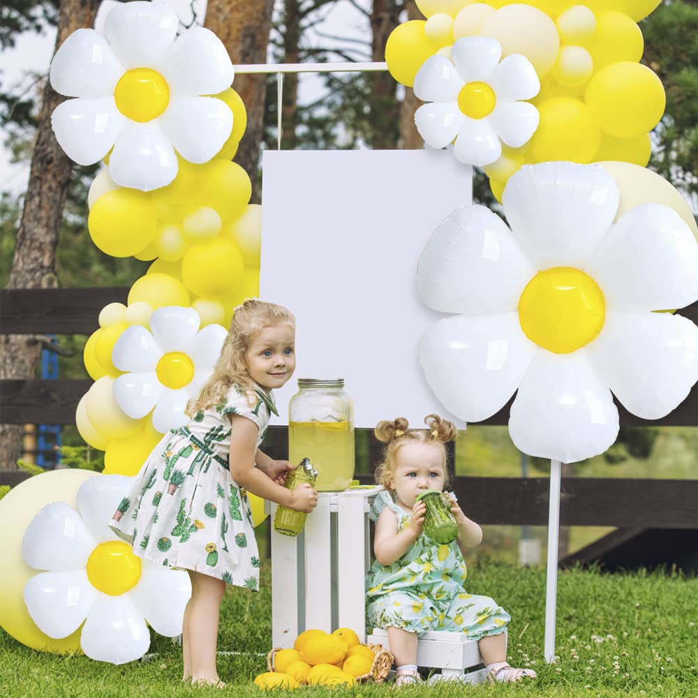 YUJUN 11PCS Daisy Balloons Set | Huge White Daisy Foil Mylar Balloons for Baby Shower, Wedding, and Party Decor (43in, 28in, 16in)