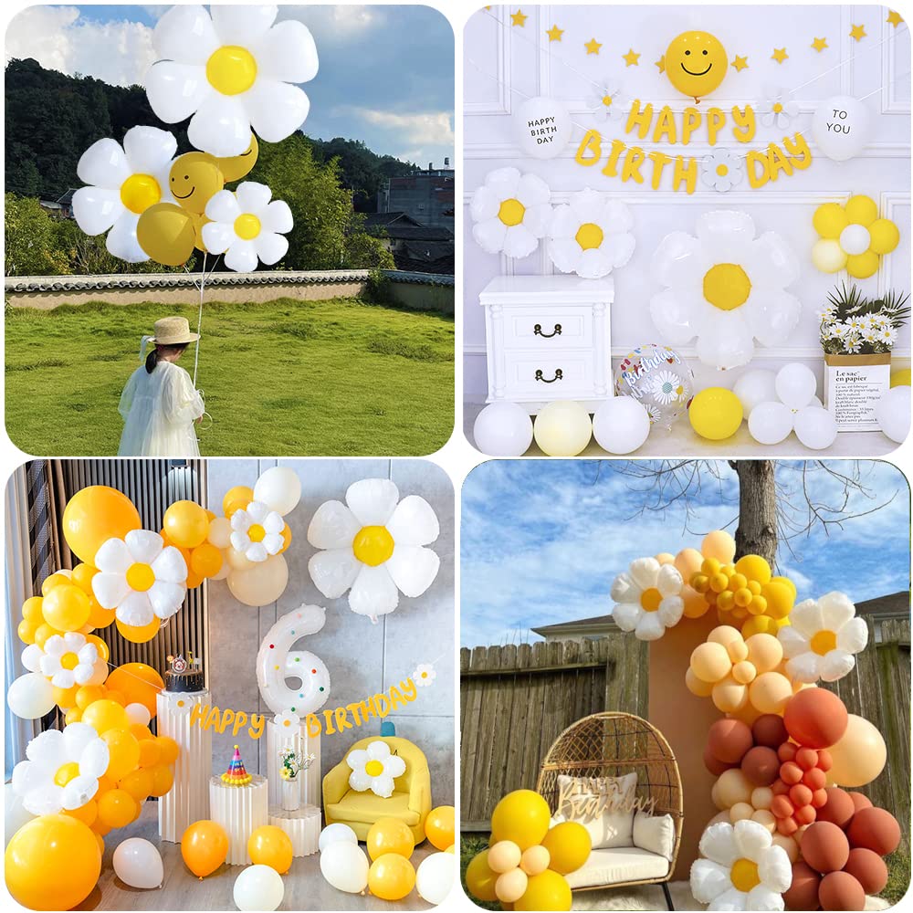 YUJUN 11PCS Daisy Balloons Set | Huge White Daisy Foil Mylar Balloons for Baby Shower, Wedding, and Party Decor (43in, 28in, 16in)