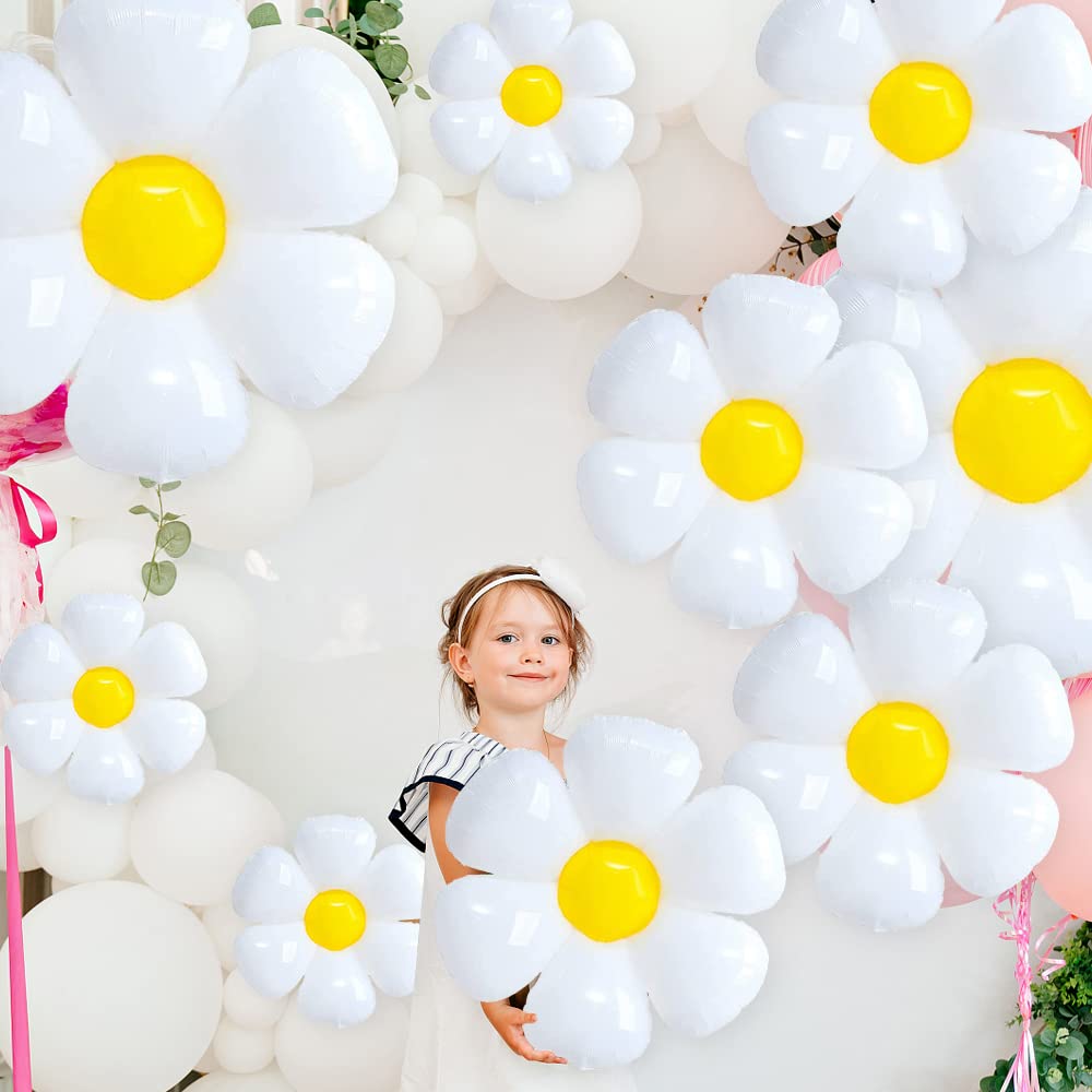 YUJUN 11PCS Daisy Balloons Set | Huge White Daisy Foil Mylar Balloons for Baby Shower, Wedding, and Party Decor (43in, 28in, 16in)