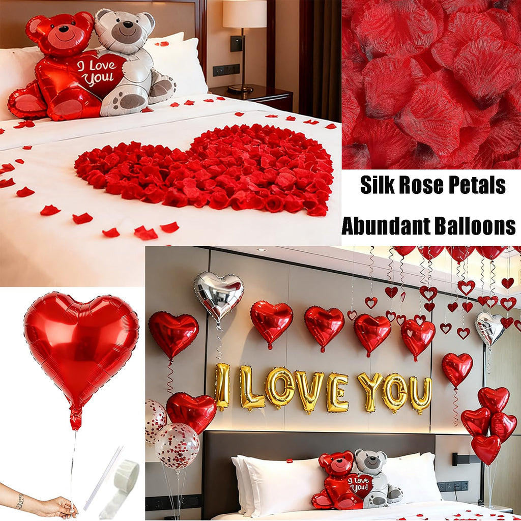 YuLeFang 54pcs Heart Balloons & Love Bear – Valentine Night Decor Set