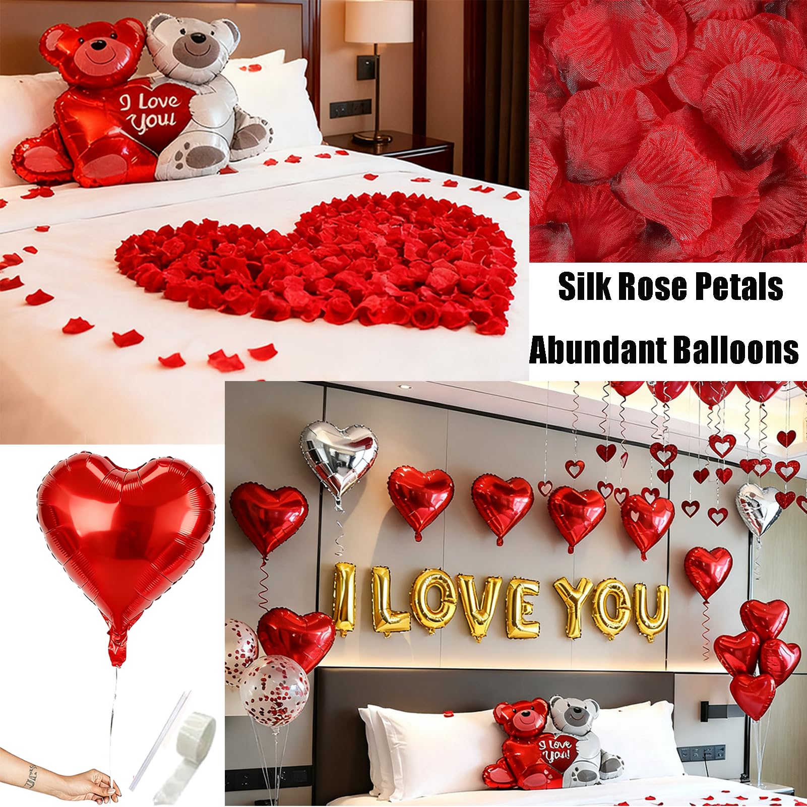 YuLeFang 54pcs Heart Balloons & Love Bear – Valentine Night Decor Set
