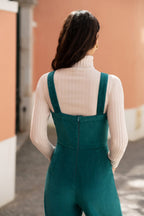 Yumi Teal Cord Stretch Dungaree Style Jumpsuit