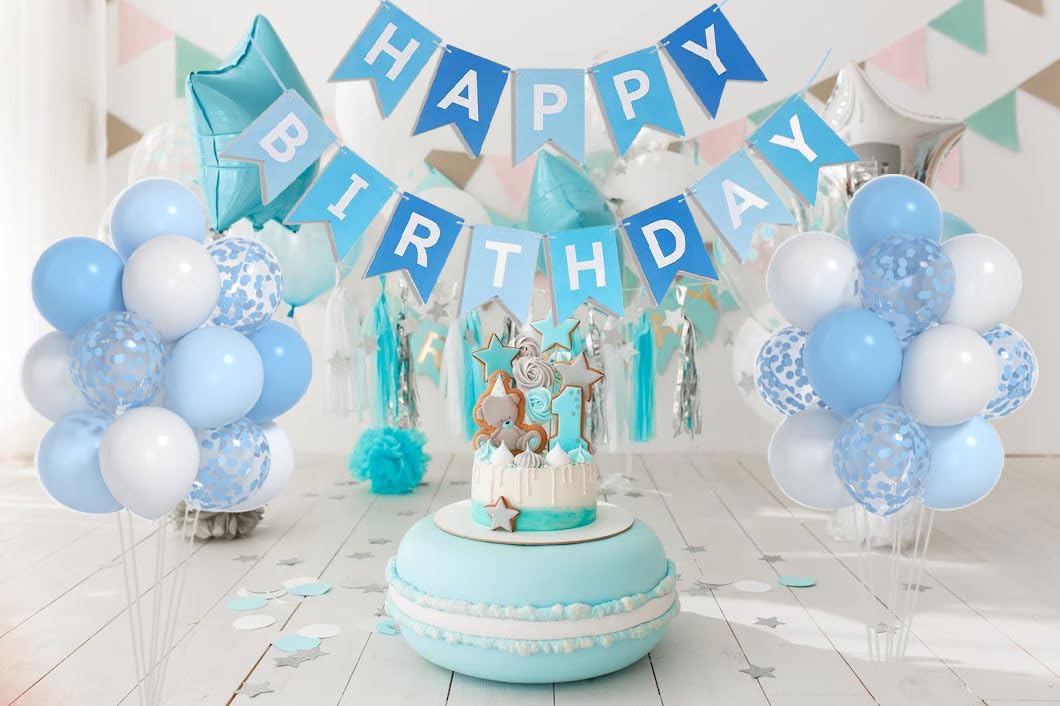 Yumiche Baby Boy First Birthday Balloons Kit — Blue & White Decor with 40in Balloon
