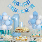Yumiche Baby Boy First Birthday Balloons Kit — Blue & White Decor with 40in Balloon