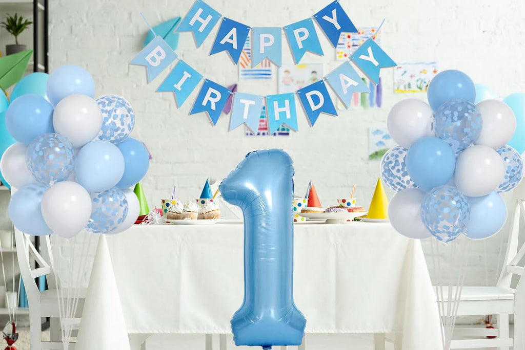 Yumiche Baby Boy First Birthday Balloons Kit — Blue & White Decor with 40in Balloon