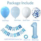 Yumiche Baby Boy First Birthday Balloons Kit — Blue & White Decor with 40in Balloon