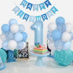Yumiche Baby Boy First Birthday Balloons Kit — Blue & White Decor with 40in Balloon