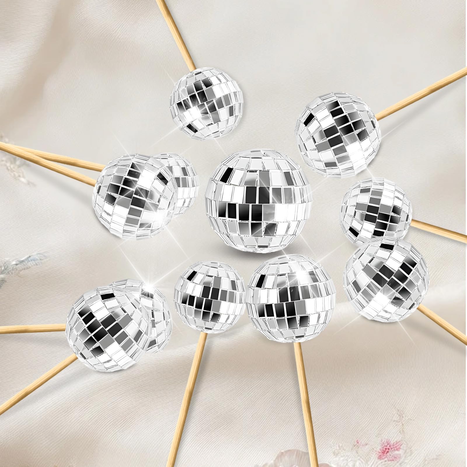 Yumikoo 33PCS Disco Ball Cupcake Topper Set – 70s Disco Party Decor